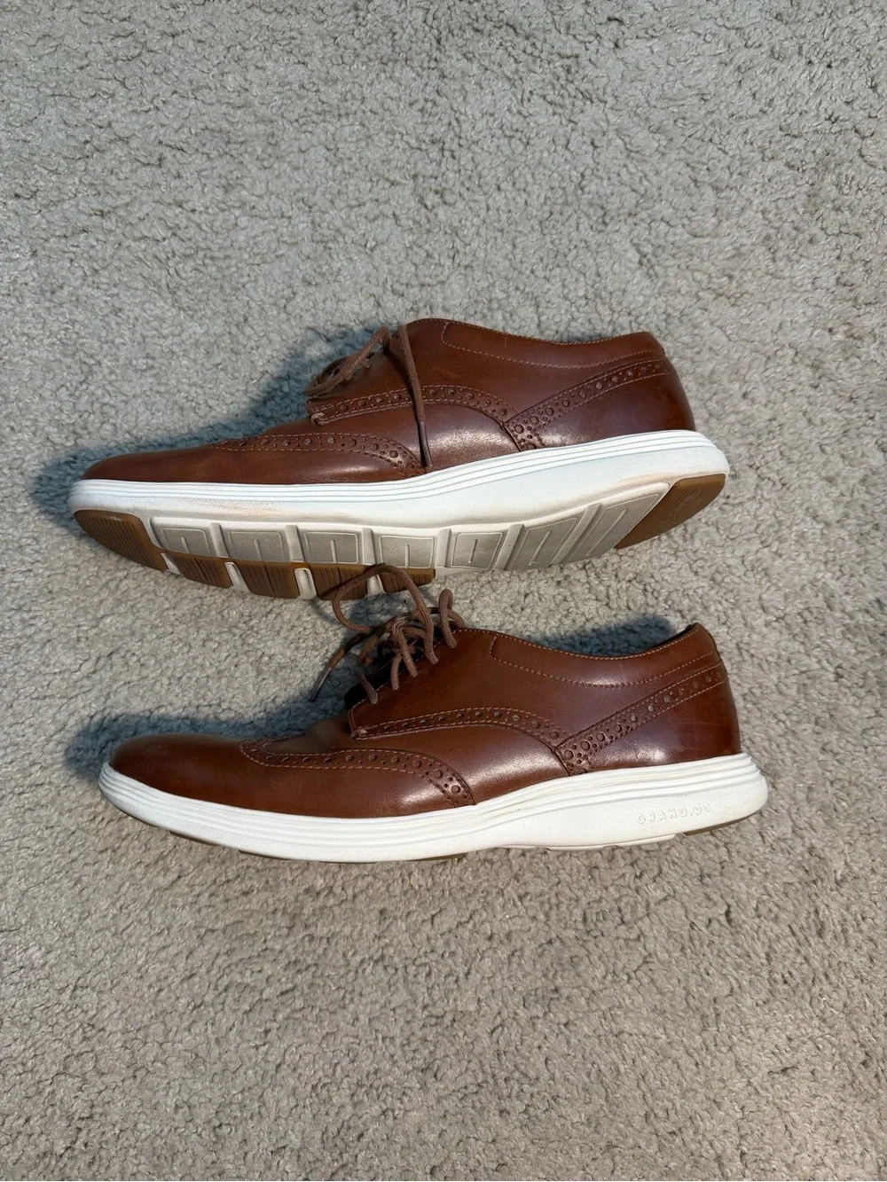 Cole Haan Brown Leather Wingtip Derbies with White Soles